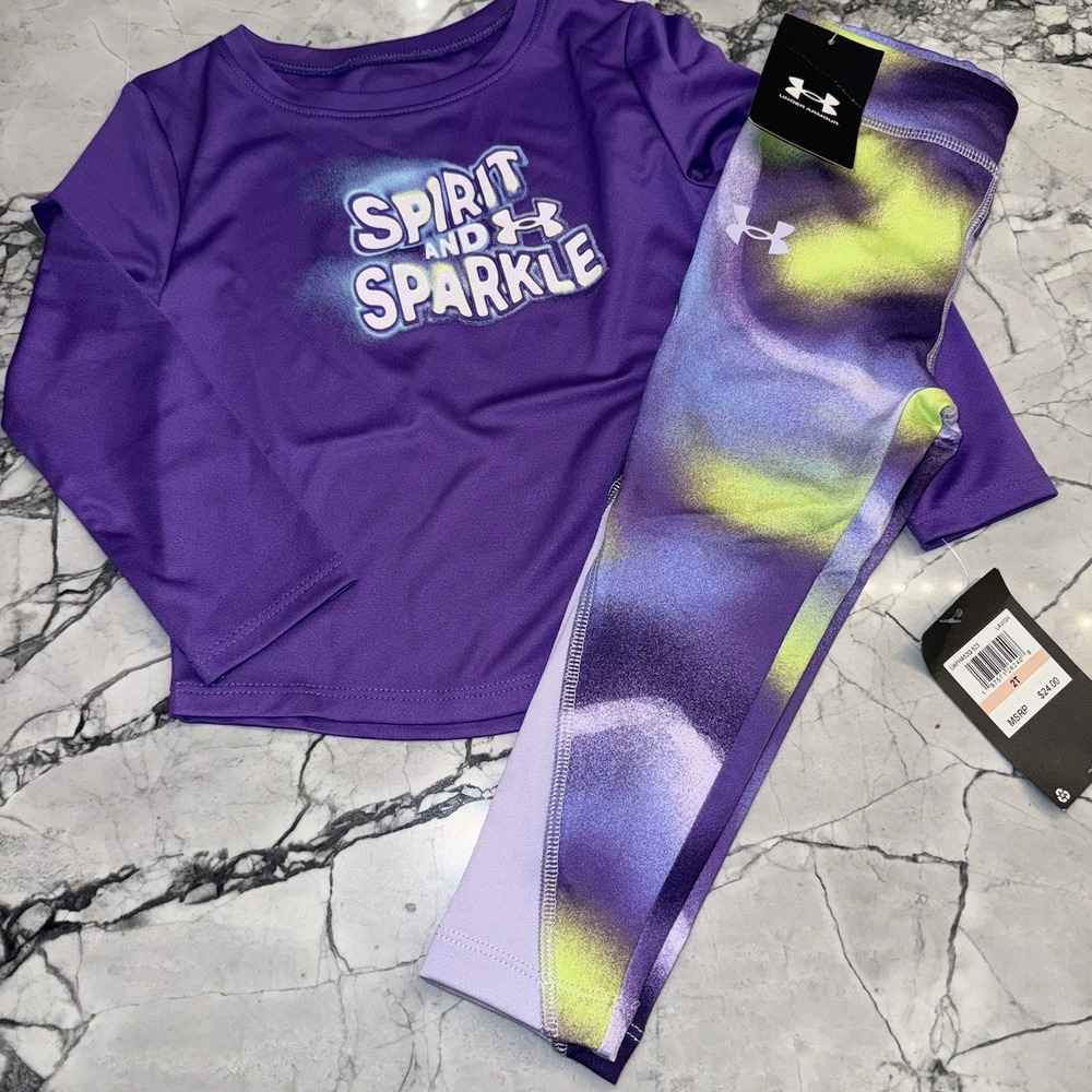 Under Armour Toddler Girls 2T Purple Long Sleeve Spirit Sparkle Outfit Set NEW